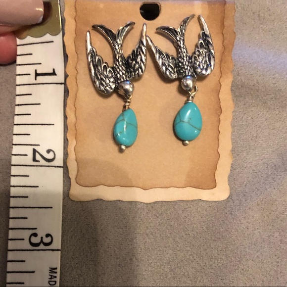 Dove Turquoise Stone Drop Earrings- NWOT - Picture 4 of 6